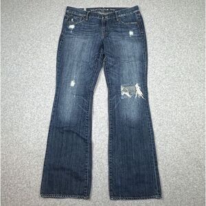 Ruehl Jeans Womens 28x31 (Fits 30x30) Blue Bootcut Low Rise Distressed 10014 Y2K